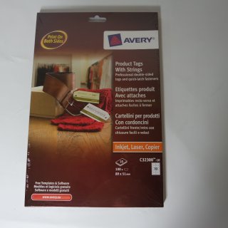 Avery Zweckform Product Tags With String Tags, 89 x 51 mm, Weiß - 100 Stck.