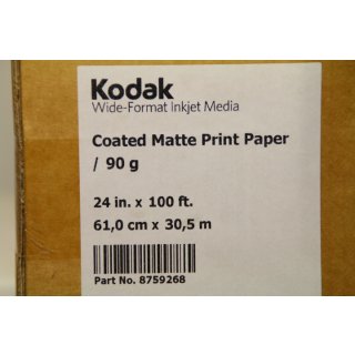 Kodak Coated Matte Print Inkjet Paper 61cm x 30,5m (24" x 100 Roll) 90g