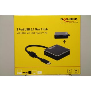 DeLOCK 3 Port USB Hub and HDMI output with USB Type-C
