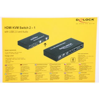 Delock HDMI KVM Switch 2 > 1 with USB and Audio - KVM-/Audio-/USB-Switch - 2 Anschlüsse