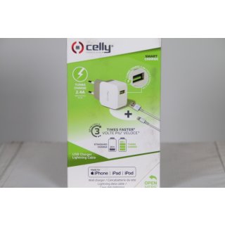 Celly TCUSBLIGHT - Netzteil - 2.4 A (USB) - auf Kabel: Lightning