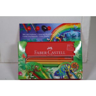 Faber-Castell 112452 - Mal- und Zeichenset Colour Grip Dschungel, 18-teilig, im Metall-Etui