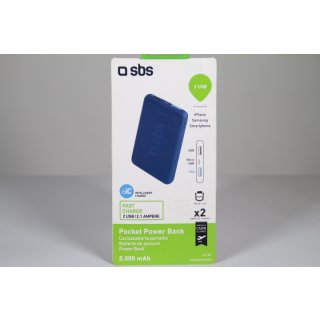 SBS Powerbank 5000 mAh 2 USB 2,1A Blau