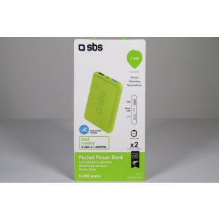 SBS Powerbank 5000 mAh 2 USB 2,1A grün
