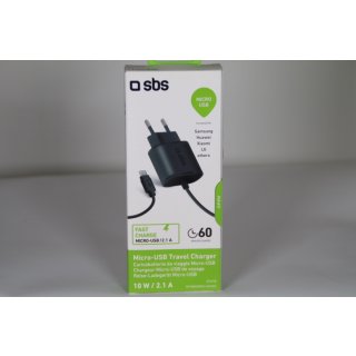 SBS Micro USB Ladegerät 2100 mAh mit Micro USB Kabel, schwarz - Handy Ladgerät
