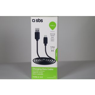 SBS Handy Ladekabel & Datenkabel, USB Typ C 1,5m schwarz