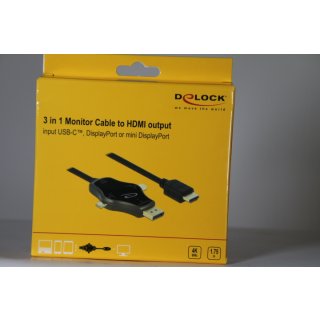Delock 3 in 1 - Videoadapter - DisplayPort, Mini DisplayPort, USB-C männlich bis HDMI männlich