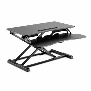 V7 Essential-Workstation-Tischständer mit Sitz-/Stehfunktion, Schwarz, MDF-Platten, 15 kg, Stahl, Kunststoff