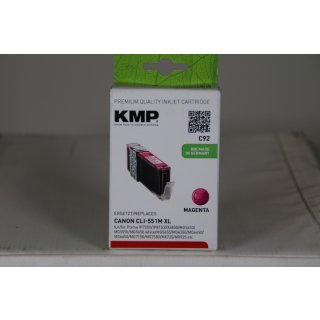 KMP C92 - 15 ml - Magenta - kompatibel - Tintenpatrone für Canon PIXMA iP8750 - iX6850 - MG5550 - MG5650 - MG5655 - MG6450 - MG6650 - MG7150 - MG7550 - MX725
